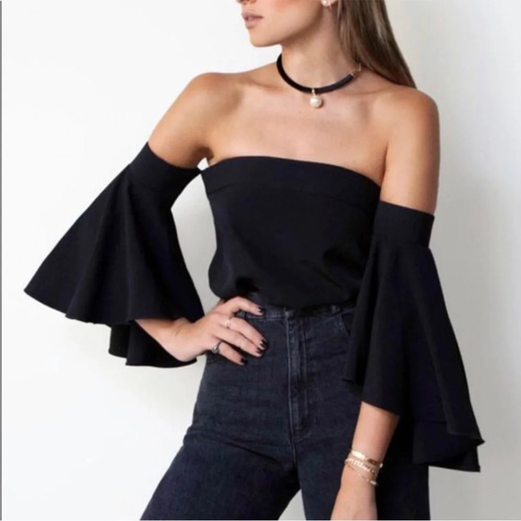 Milly Rosa Cady Striped Floral Off the Shoulder Bell Sleeve Top 2 - Picture 6 of 6